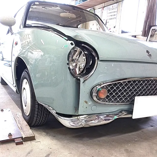 レア車・平成3年式・フィガロ 「受入れ可能な修理工場がない・・でも修理してのりたい！」【板金塗装修理事例】