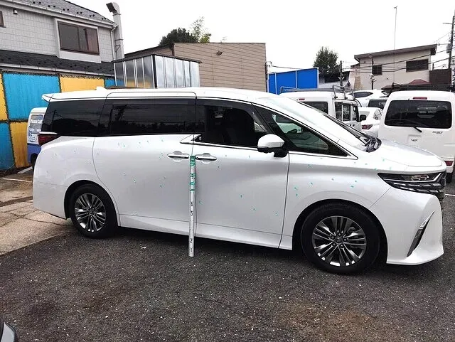 アルファード40系 ヒョウ害によるルーフ・フードの凹みを板金塗装で修復した事例