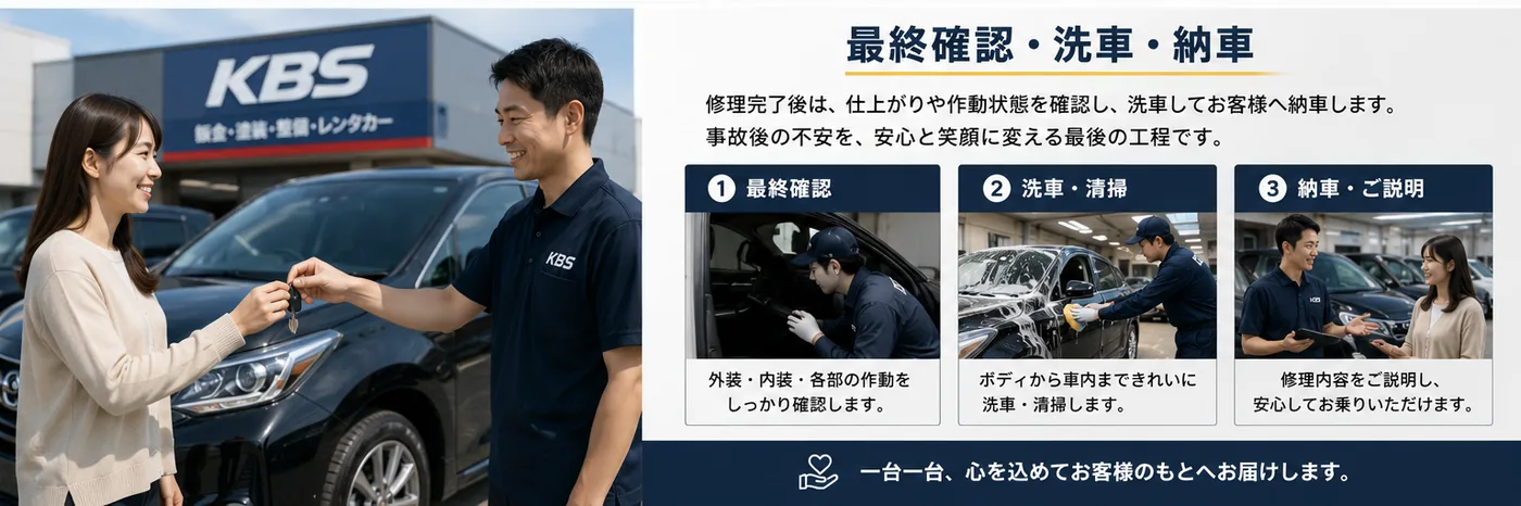 最終確認・洗車と清掃・納車とご説明という納車前の3工程